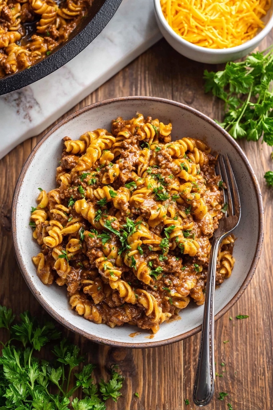vegan cheeseburger pasta - Serving Suggestion