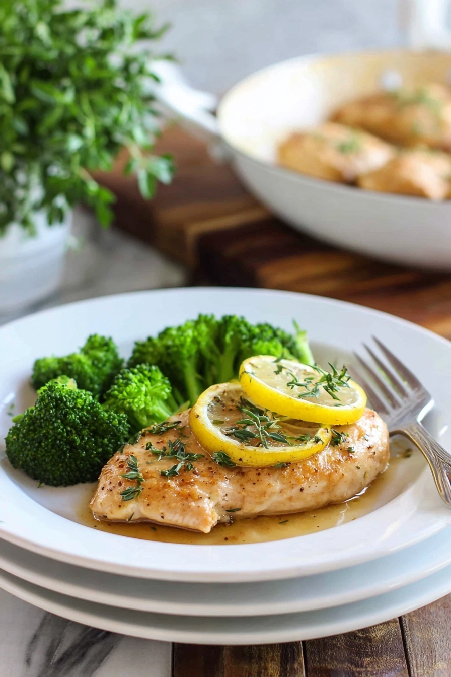 Lemon Garlic Chicken - The image shows several cooked chicken pieces, each topped with a small lemon slice and sprinkled with chopped green herbs. The chicken has a shiny, slightly browned surface with a light golden color and some black pepper visible. There is a light sauce around the chicken, which adds a glossy look and pools gently under the pieces. The background is a white marbled texture. Photo taken with an iphone --ar 2:3 --v 7
