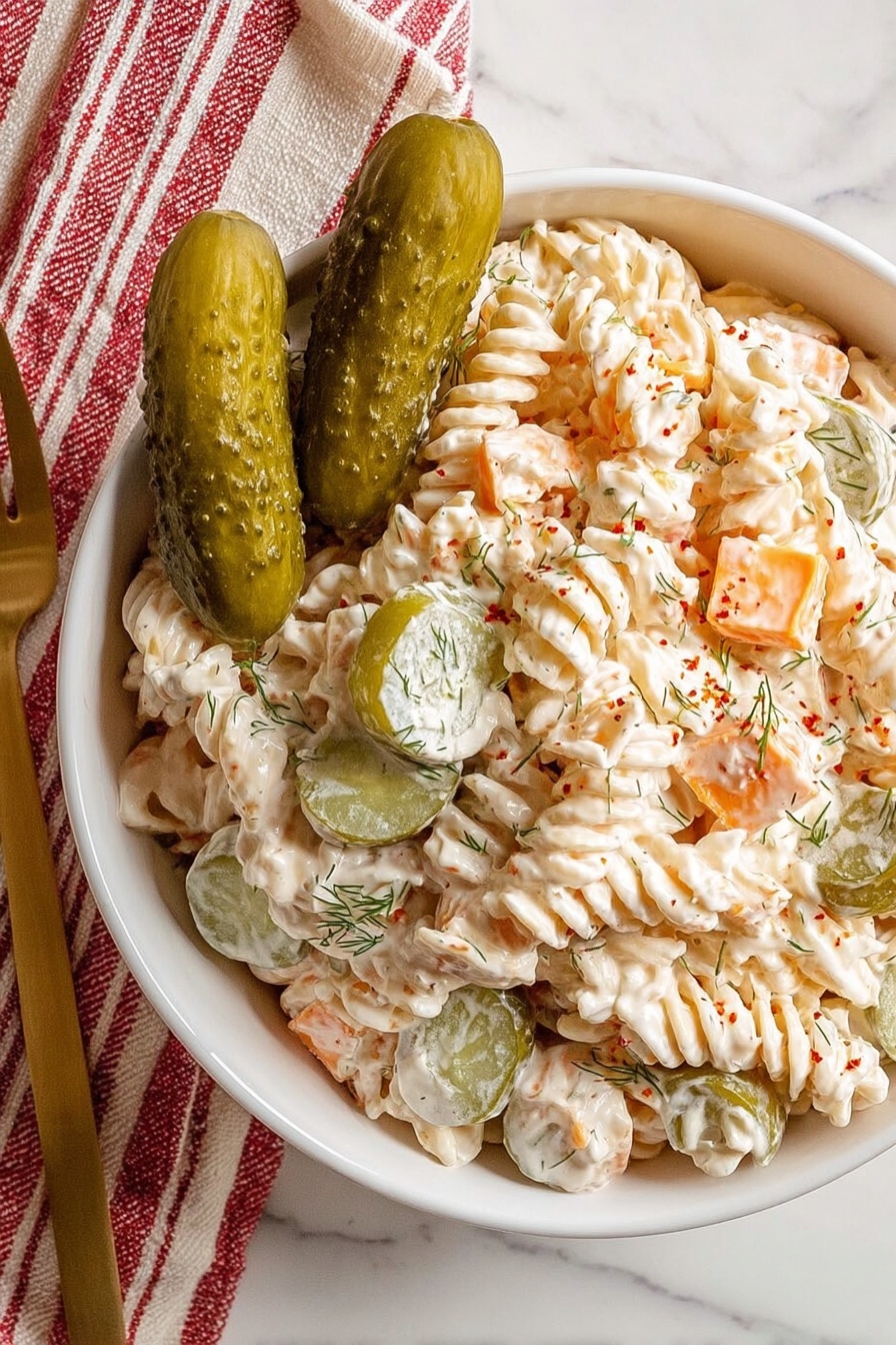 Dill Pickle Pasta Salad - Serving Suggestion