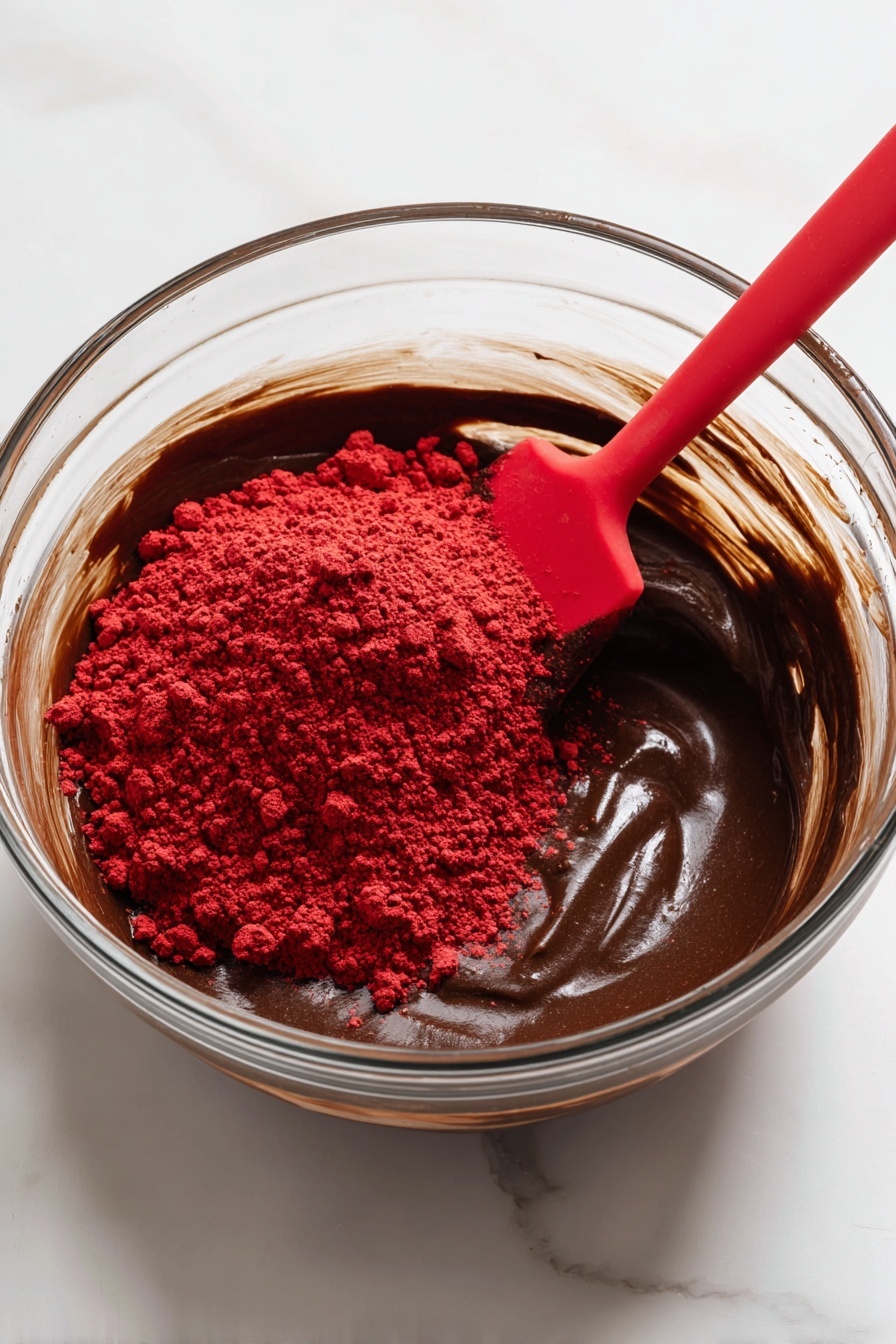 A group of smooth, round chocolate balls each with a dark brown glossy outer layer, decorated on top with small pieces of bright green pistachios, deep red dried fruit bits, and dark cacao nibs. One chocolate ball is bitten, showing a thick, creamy, and textured pink filling inside. These chocolate balls are arranged closely together in a white bowl with a ridged pattern, placed on a white marbled surface. Some toppings and bits of the filling are scattered near the bowl, adding a casual feel. Photo taken with an iphone --ar 2:3 --v 7