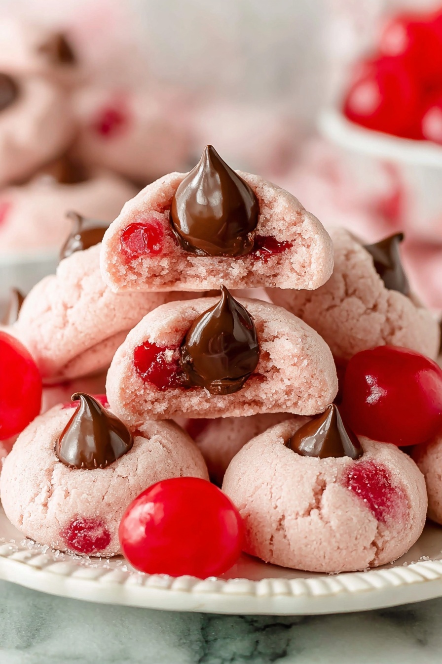 A clear glass bowl sits in the middle on a pink textured surface, filled with a light beige dough mixture topped with a pile of bright red chopped cherries. To the left of the bowl, there are silver-wrapped candy pieces scattered around and a small container of whole red cherries with stems. A green and white checkered cloth is placed next to the bowl on the right side. photo taken with an iphone --ar 2:3 --v 7
