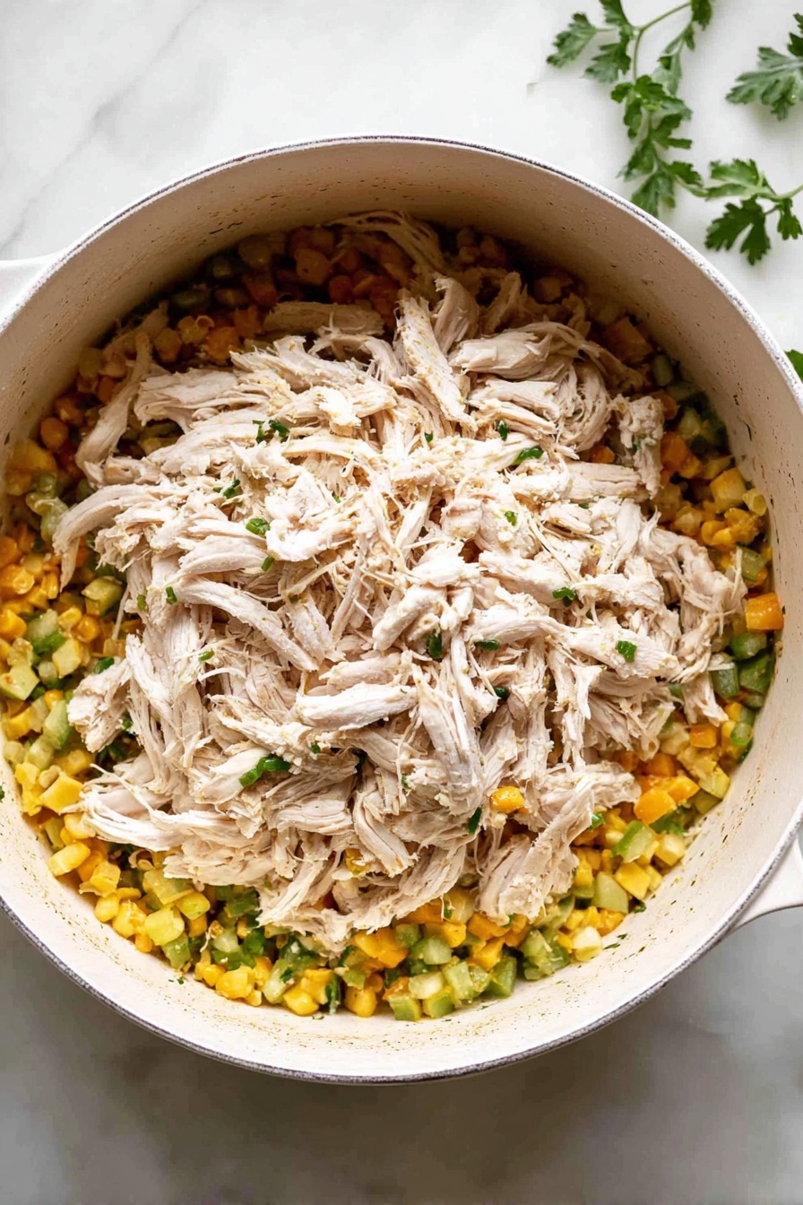 A white plate holds a layered dish of nachos with crispy, orange-red tortilla chips topped with shredded chicken cooked in a red sauce. Melted yellow and white cheese covers parts of the chips. On the left side of the plate, there are two dollops—one of white sour cream with a small green herb leaf on top and another of chunky green guacamole. Fresh green cilantro leaves are scattered throughout the dish, and a wedge of bright green lime rests on the bottom right of the plate. A black fork is placed on the right side, resting on the chips. The white plate is set on a white marbled surface with a soft yellow cloth visible on the bottom left. Photo taken with an iphone --ar 2:3 --v 7